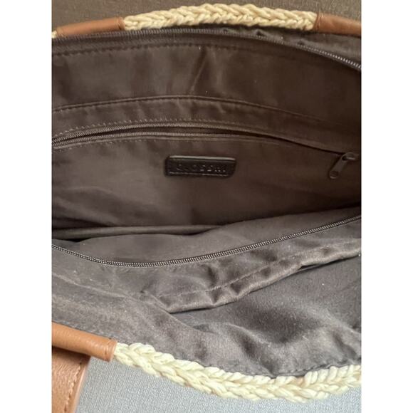 Casual Woven Straw Tote Bag With Brown Faux Leather Handles Summer Beach - Picture 3 of 6